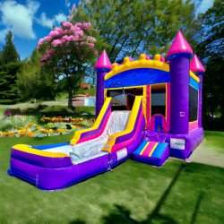 🎀 #23 Pink Orchid Princess Bounce House Slide W/Pool (Wet)