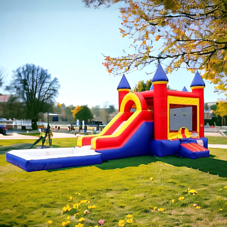 🎊 #11 Vibrant Castle Bounce House Slide W/Large Pool (Wet)