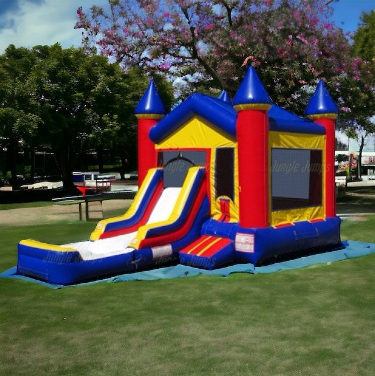 ⚜️#12 Royal Skyline Castle Bounce House Slide W/Pool (Wet)