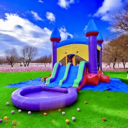 🍬 #28 Jelly Bean Castle Bounce House Dual Slide W/Pool (Wet)