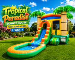 #13 Tropical Paradise Bounce House With Waterslide & Splash Pool (WET)