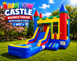 #22 Rainbow Bounce House with Water Slide & Pool (Wet)