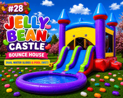 #28 Jelly Bean Castle Bounce House with Dual Waterslide & Splash Pool (Wet)