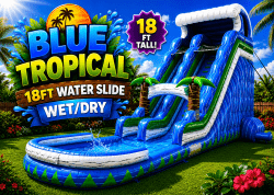 #30 💎 Premium Choice | Built for Thrill Seekers | Blue Tropical Waterslide with Deep Splash Pool (Wet) ⭐