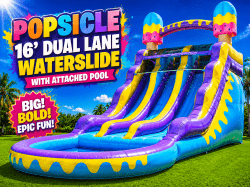 #42 🍭 NEW 🌟 Race to the Splash | Popsicle Dual Lane Waterslide with Pool (Wet) 🥇⭐