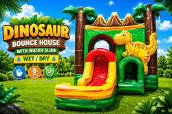 🦕 Dino XL Bounce House with Water Slide & Splash Pool (Wet/Dry)
