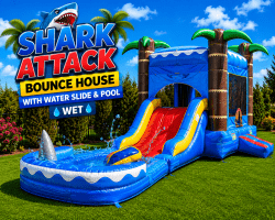 #25 Shark Attack Bounce House with Waterslide & Splash Pool (Wet)