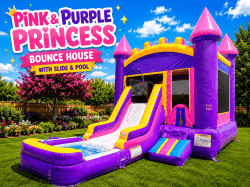 #23 Pink & Purple Princess Bounce House with Waterslide & Pool (Wet)