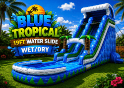 #30 💎 Premium Choice | Built for Thrill Seekers | Blue Tropical 19’ Waterslide with Deep Splash Pool (Wet) ⭐