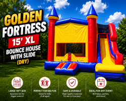 #24 Golden Fortress XL Bounce House with Slide (Dry)