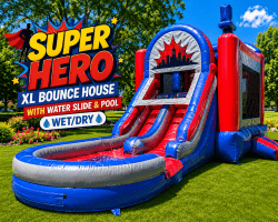 #27 Super Hero XL Bounce House with Dual Waterslide & Splash Pool (Wet/Dry)