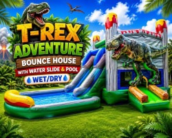 🦖 T-Rex Adventure Bounce House with Slide & Pool (Wet/Dry)